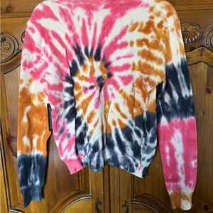 Fate Tie-Dye Sweater in Pink, Orange, Black, and White